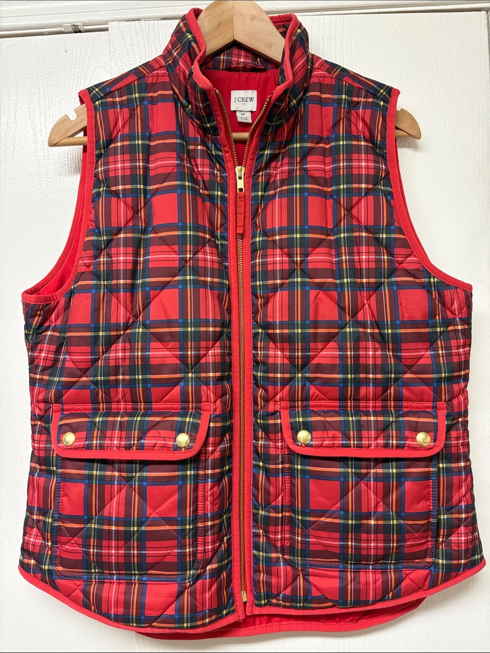 J. Crew Red Plaid Quilted Dress Womans Vest